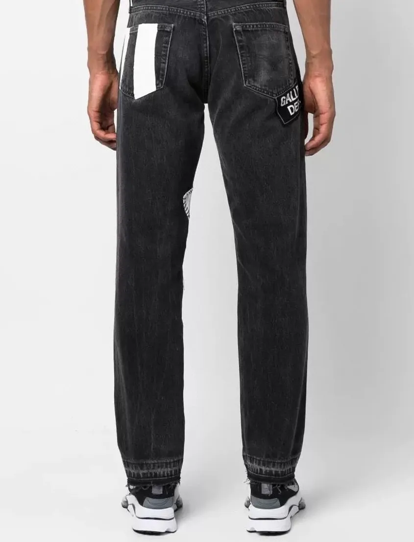 -Size upper body P246#G22 GALLERY DEPT. Skull hand-stitched distressed distressed jeans -Color: Black -Size: S-XXL